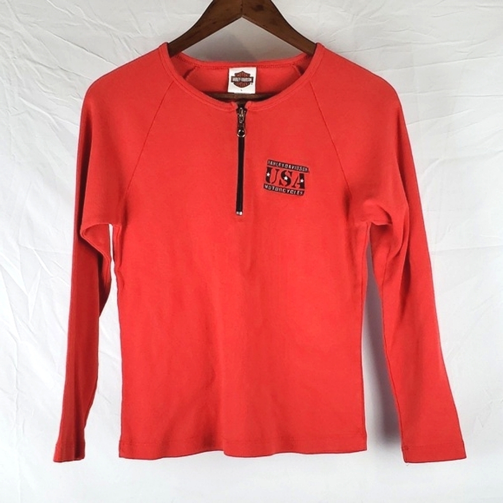Vintage Y2K Harley-Davidson‎ USA Red Long Baby Tee Long Sleeve